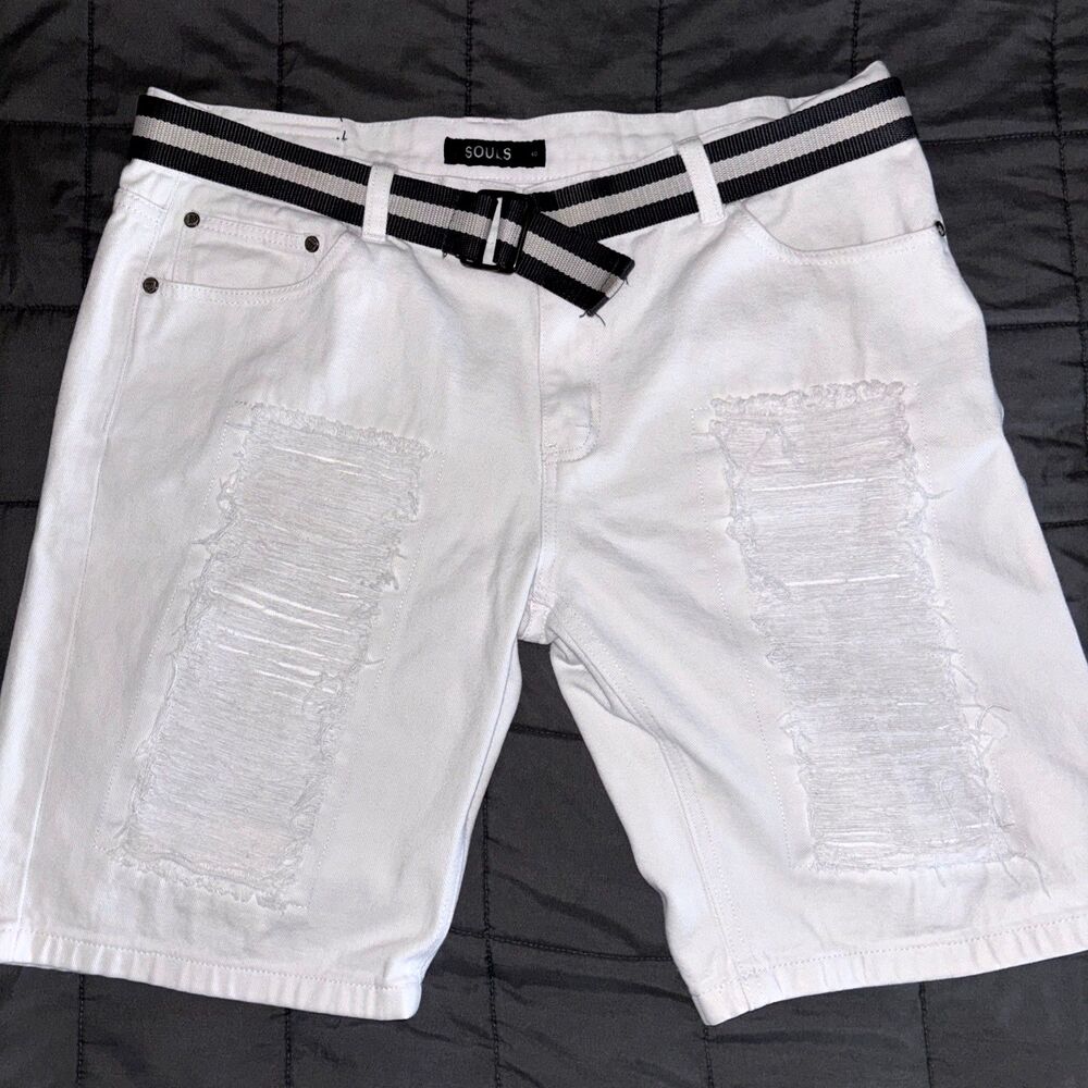 Seven Souls Jean Shorts Denim Cotton Mens SZ 40 White Straight VTG 90s Y2K